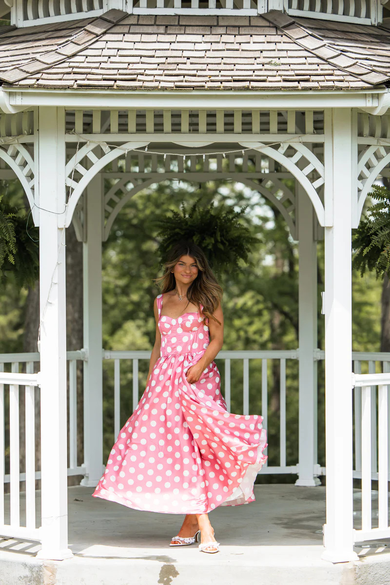 Meredith Polka Dot Dress - Pink / White | Ave and Liv Boutique