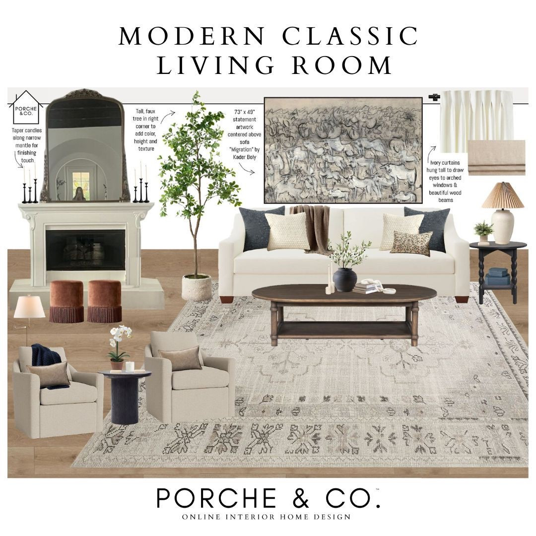 Moody neutrals + timeless details = the coziest kind of luxury. This modern classic living room blends clean lines with warm textures for that perfect transitional vibe. Shop the look for effortlessly elevated comfort. #LTKhome #neutraldecor #moodyinteriors #transitionalstyle #porcheandco

#LTKHome #LTKStyleTip