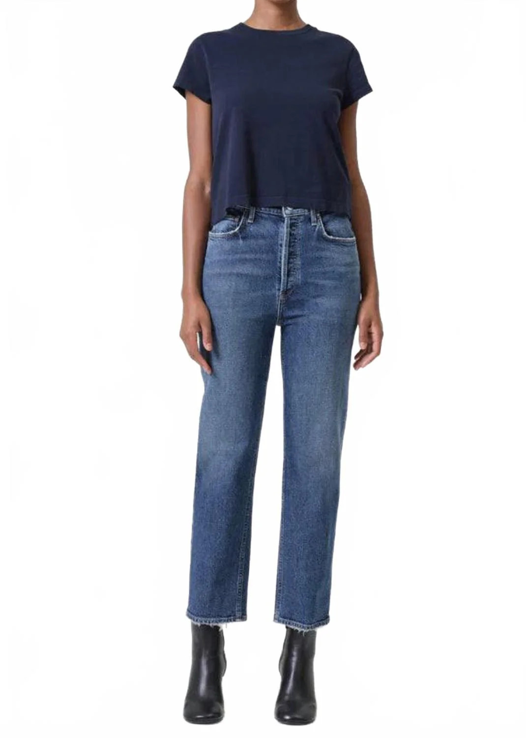 90's Pinch Waist Crop Jeans In Blue | Shop Simon