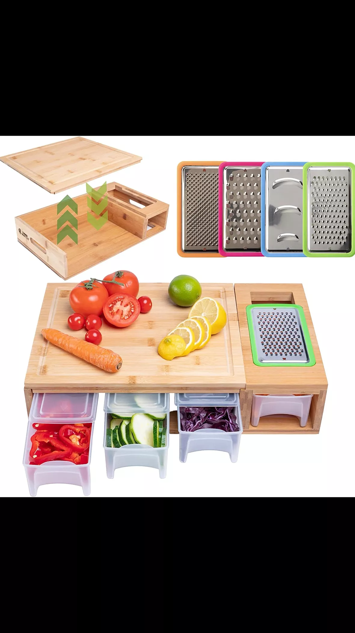 Bamboo Cutting Board With Containers - Meal Prep Station With Removable  Top, Kitchen Boards & Food Storage Tray With Lids, Home Prepdeck Marble 