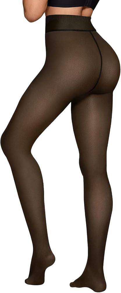 X-CHENG Fleece Lined Tights Sheer Women - Fake Translucent Warm Pantyhose Leggings Sheer Thick Ti... | Amazon (US)