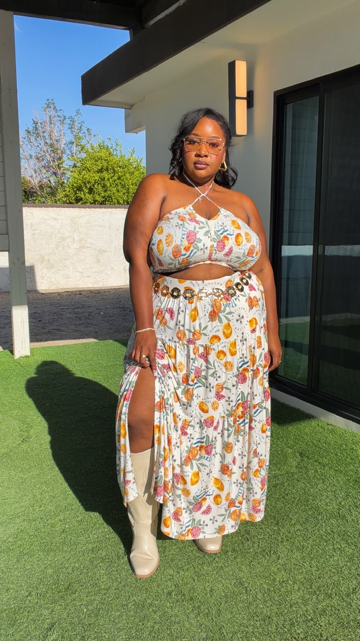 Stagecoach Day 1 OOTD with @Torrid 🤠 I’m wearing the Smocked Maxi Skirt Set, accessorized with the Hammered Oval Chain Belt and their wide-width western boots.

#LTKootd #LTKPlusSize #LTKFestival