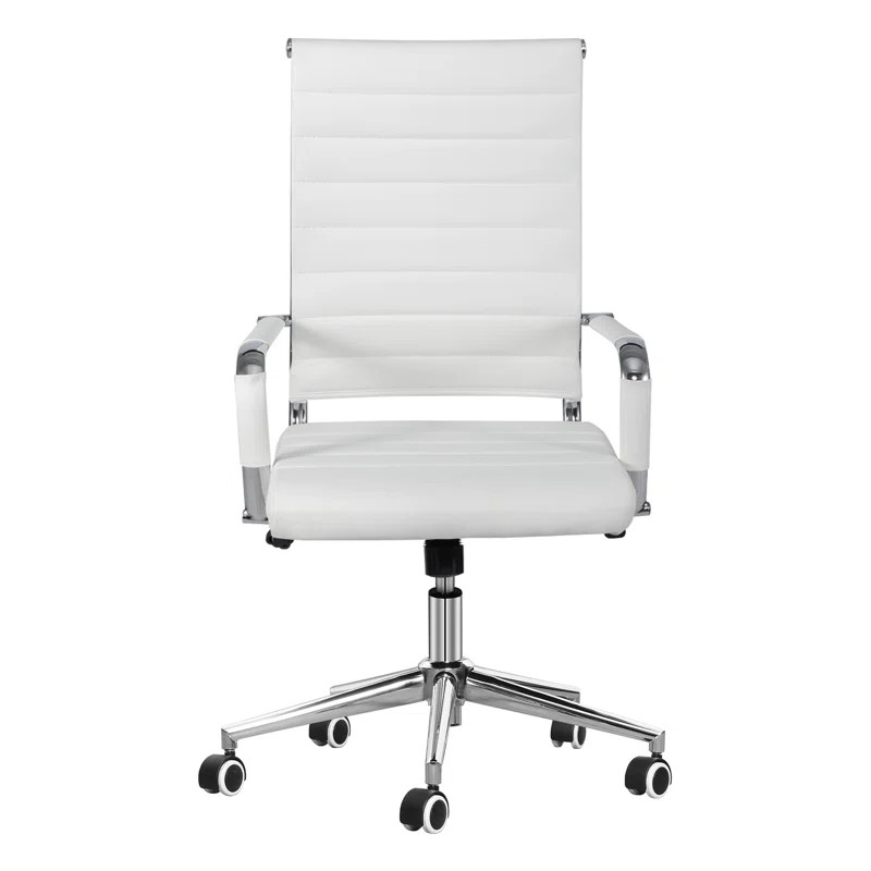 Amaiia Mid-Back Ribbed Leather Upholstered Adjustable Swivel Rolling Ergonomic Office Desk Chair | Wayfair North America