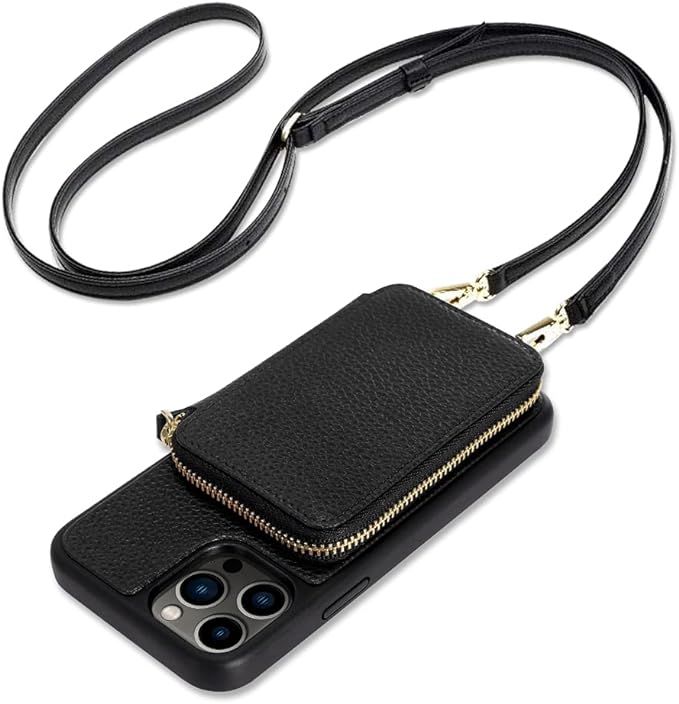 ZVE iPhone 13 Pro Wallet Case Crossbody, Zipper Phone Case with RFID Blocking Card Holder Wrist S... | Amazon (US)