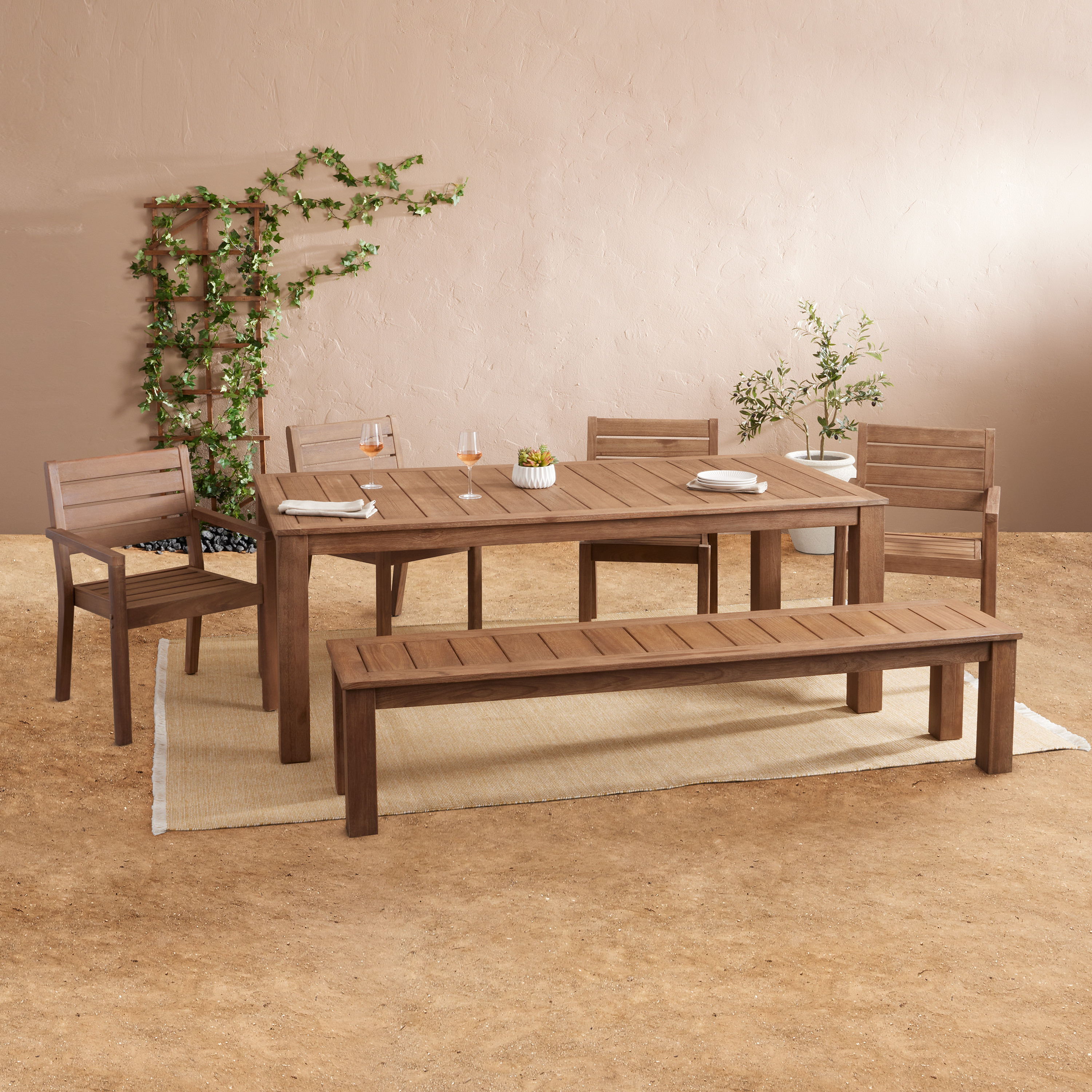 Corsica Light Brown Eucalyptus Outdoor Dining Collection | World Market