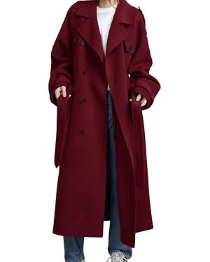 chouyatou Women's Winter Double Breasted Wool Coat Long Sleeve Notch Lapel Midi Long Winter Trenc... | Amazon (US)