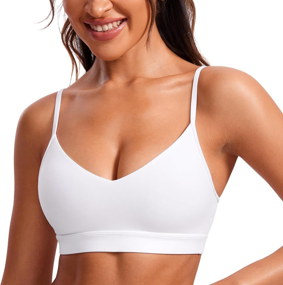 CRZ YOGA Butterluxe V-Neck Sports Bras for Women - Adjustable Thin Straps Padded Yoga Top Basic W... | Amazon (US)