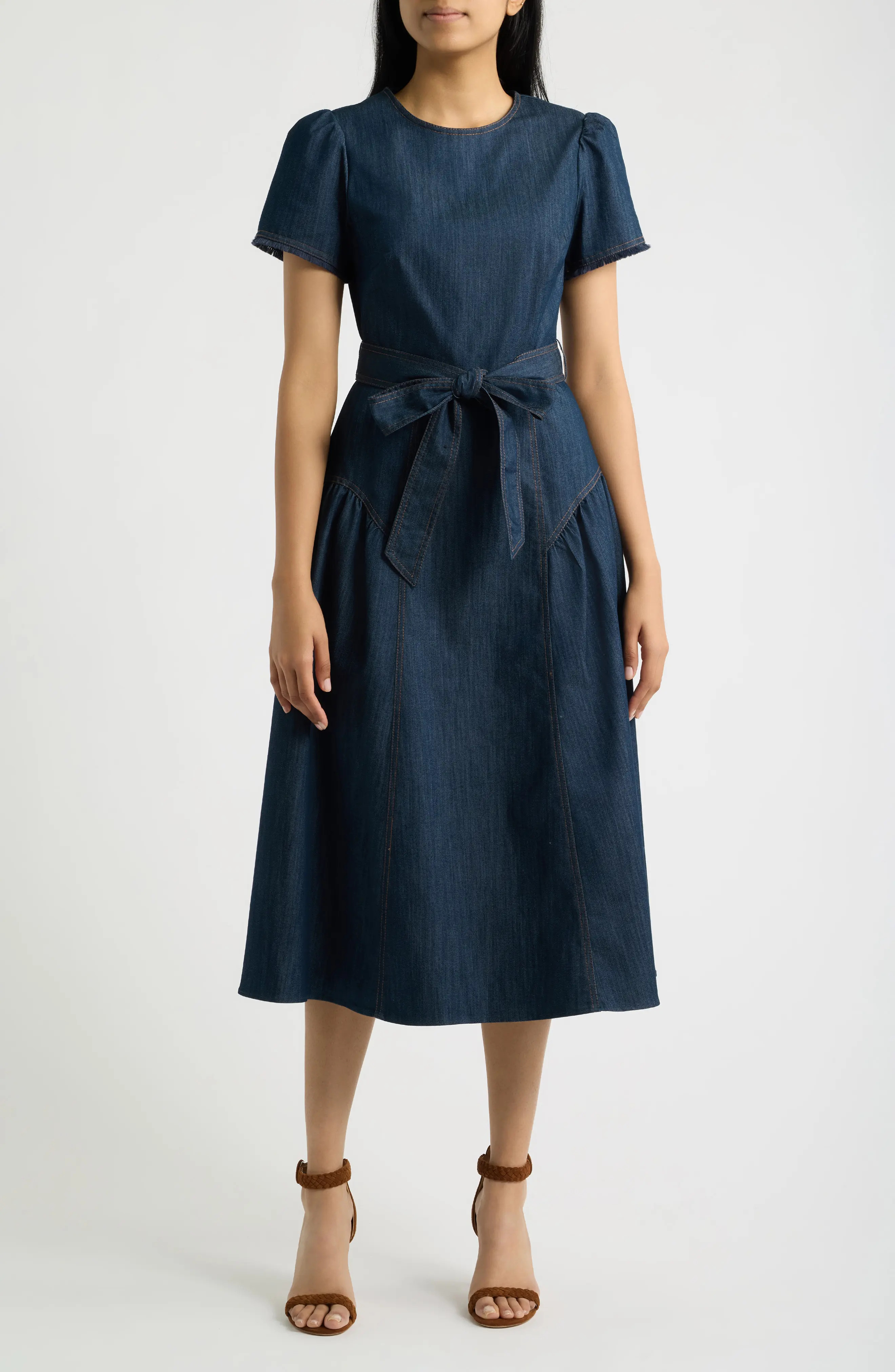 Eliza J Fit & Flare Denim Midi Dress (Women) | Nordstrom | Nordstrom