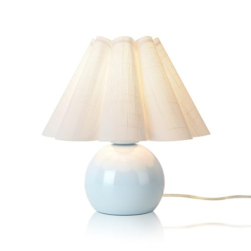 Light Blue Small Bedside Mini Table Lamp for Bedroom, Cute Bedroom Lamps for Nightstand, Cute Mini Table Lamps for Small Spaces with Scalloped Shade for Kitchen Counter, Bookshelf, Kids Dorm, Office | Amazon (US)