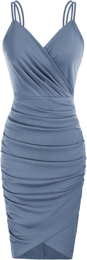GRACE KARIN Women's Sexy Sequin Sparkly Glitter Ruched Party Club Dress Spaghetti Straps Wrap V-Neck | Amazon (US)