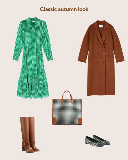 Autumn look 🍂 brown wool coat, knee-high boots, fabric tote bag, spot print midi dress, ballerina pumps, LK Bennett.

#LTKSeasonal #LTKworkwear #LTKFind