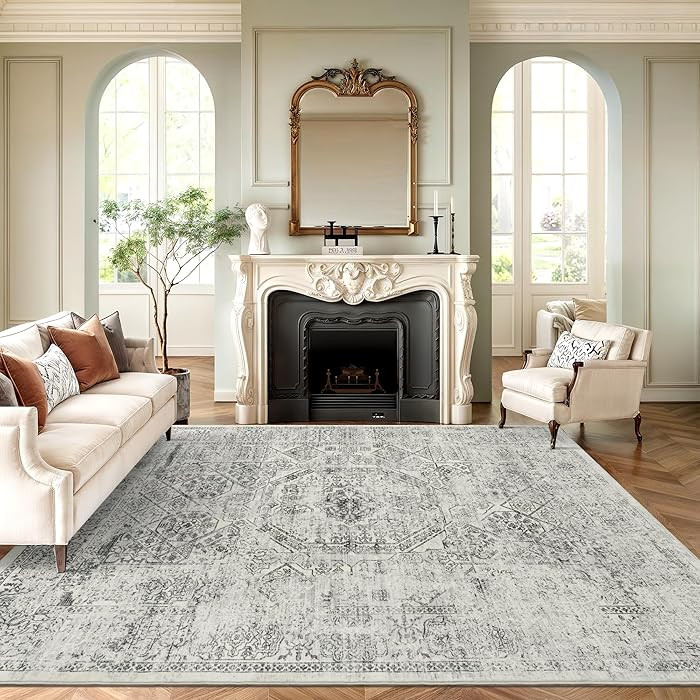 Washable Area Rug 8x10, Gray Soft Rug for Living Room Vintage 8x10 Area Rugs for Bedroom Dining R... | Amazon (US)