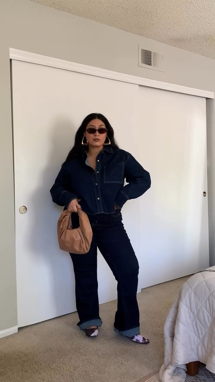 Cow print for the fall styled with denim on denim outfit 

#LTKMidsize #LTKStyleTip