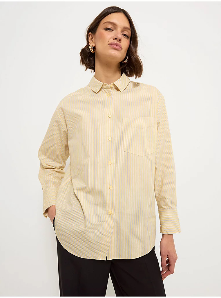 Yellow Pinstripe Button Through Boyfriend Shirt | George