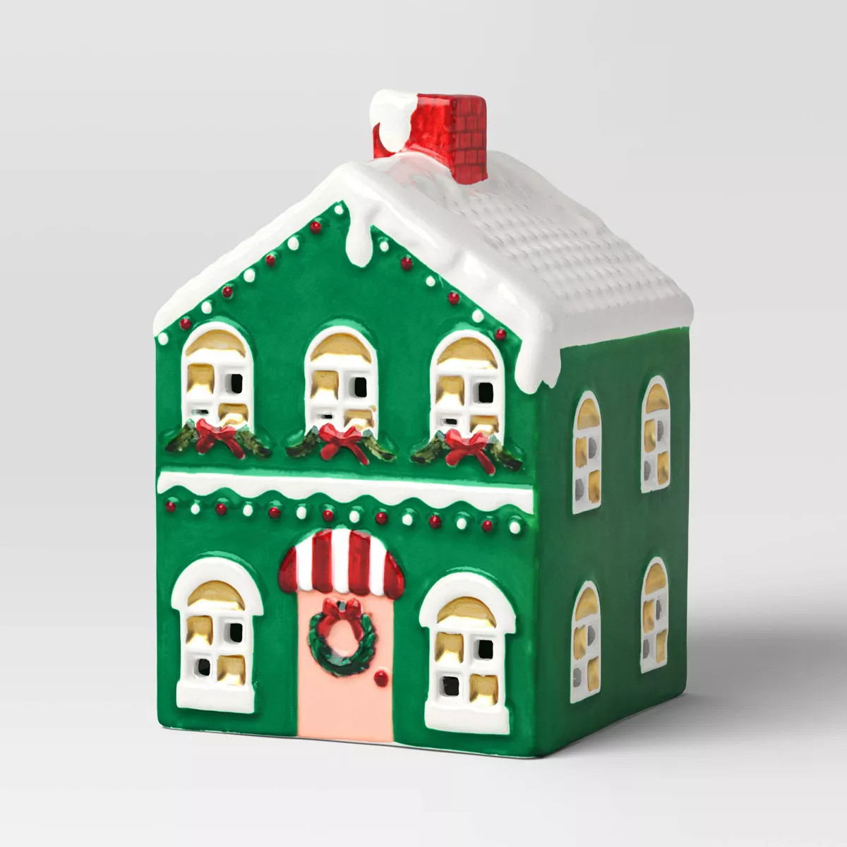 Christmas Earthenware Painted Decorative LED House Green - Threshold™ | Target