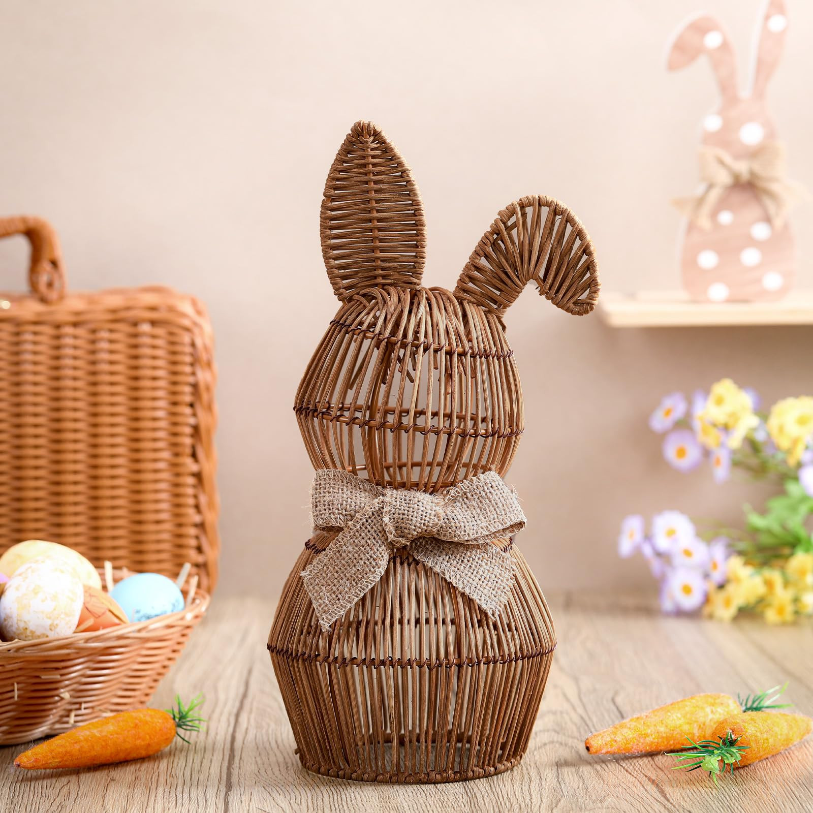Rattan Bunny with Bow Easter Decor 12" Table Rabbit Easter Decorations Spring Bunnies Decoration ... | Amazon (US)