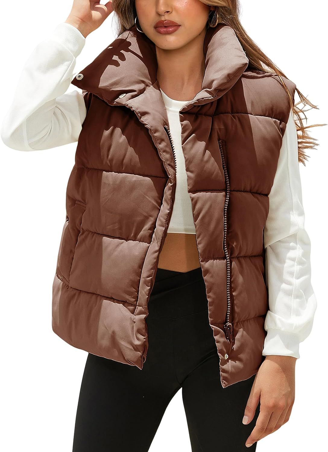 SCUSTY Womens Zip up Quilted Puffer Vest Stand Collar Sleeveless Padded Jacket Outwear | Amazon (US)