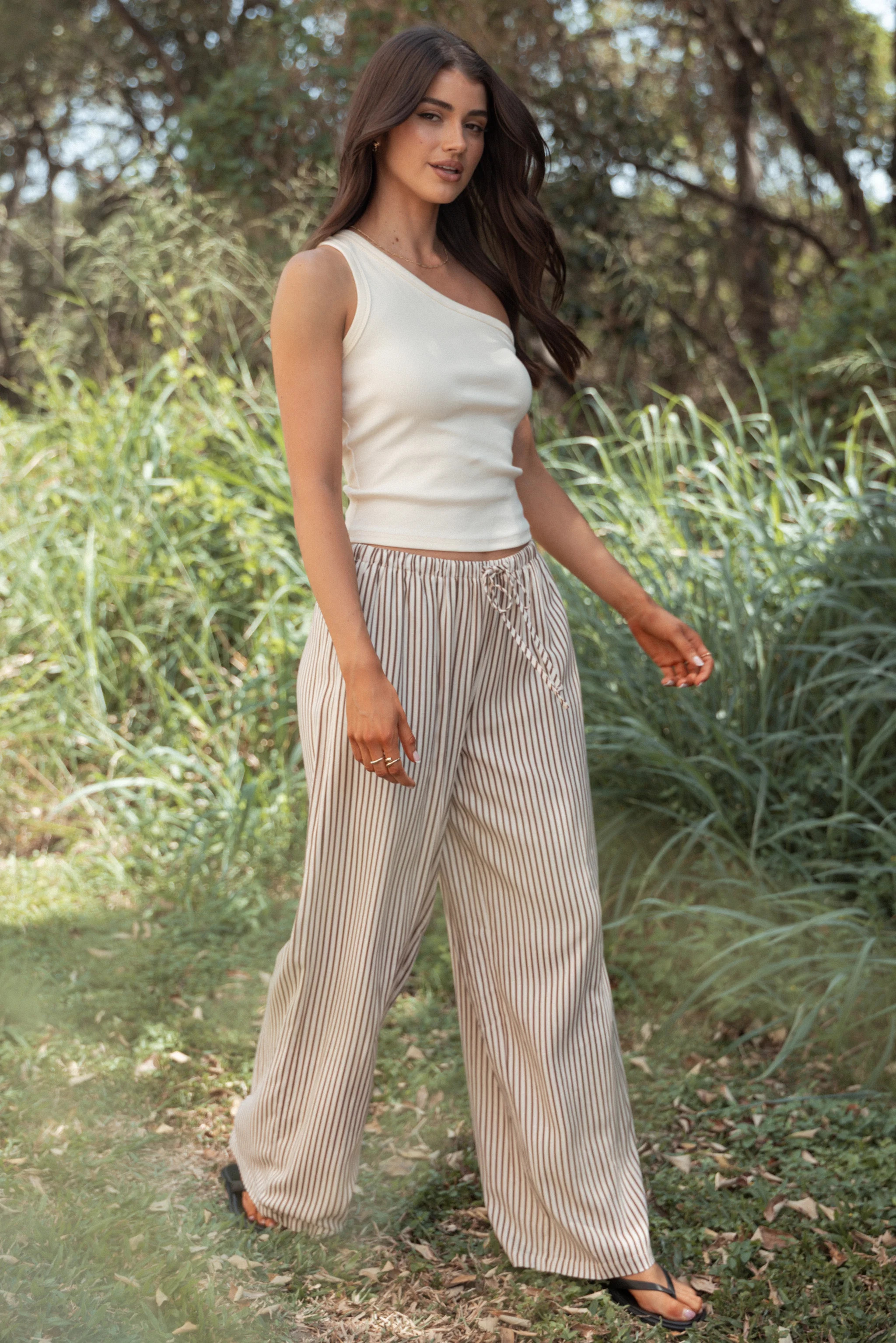 Elowen Wide Leg Pants - Brown Stripe | Petal & Pup (US)