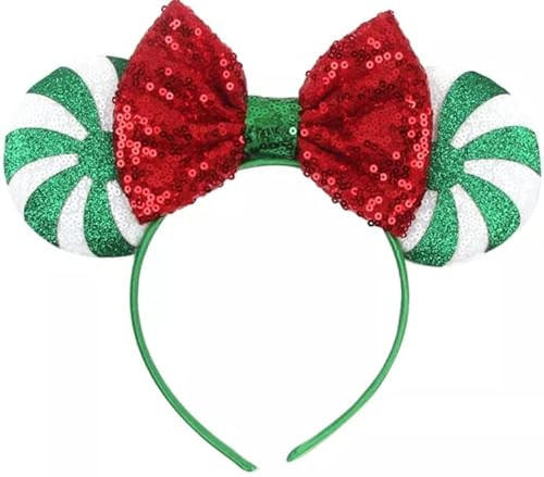CLGIFT Christmas Peppermint Candy Minnie Ears,Pick your color, Iridescent Minnie Ears, Silver gold blue minnie ears, Rainbow Sparkle Mouse Ears, (Christmas Green Peppermint Candy) | Amazon (US)