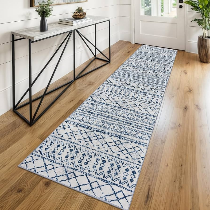 KUTA Moroccan Washable Hallway Runner Rug, 2x8 Non-Slip Vintage Blue White Boho Kitchen Rugs Ultr... | Amazon (US)