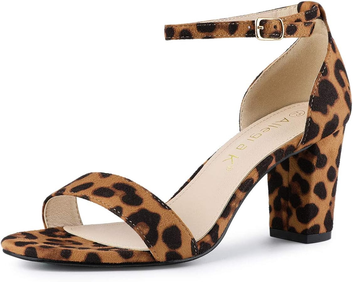 Allegra K Women's Open Toe Printed Ankle Strap Chunky High Heel Sandals | Amazon (US)