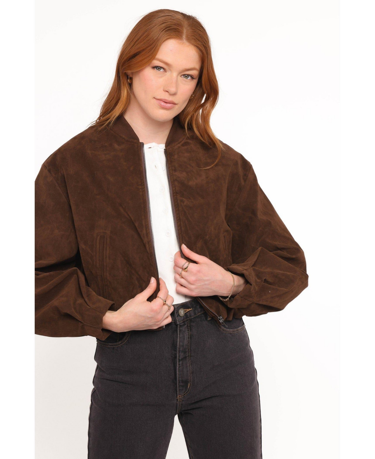 Petal and Pup Women's Goldie Faux Suede Bomber Jacket - Brown | Macy's