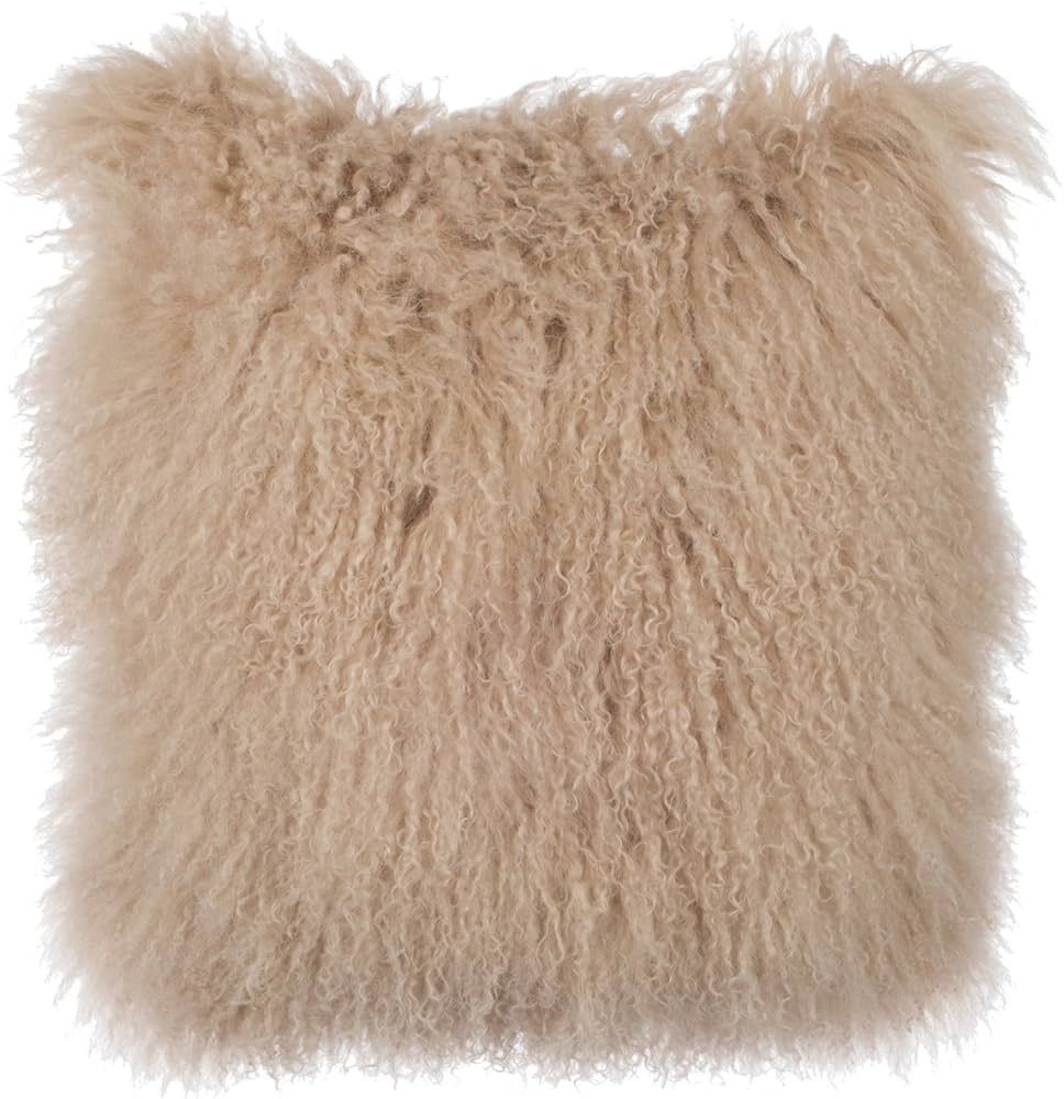 SLPR 16" x 16" Beige Mongolian Lamb Fur Pillow: Neutral Decorative Furry Throw Pillow for Couch a... | Amazon (US)