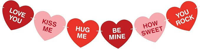 KUUQA Red Pink Conversation Hearts Banner Heart Shape Design Romantic Sign Banner for Valentine's... | Amazon (CA)