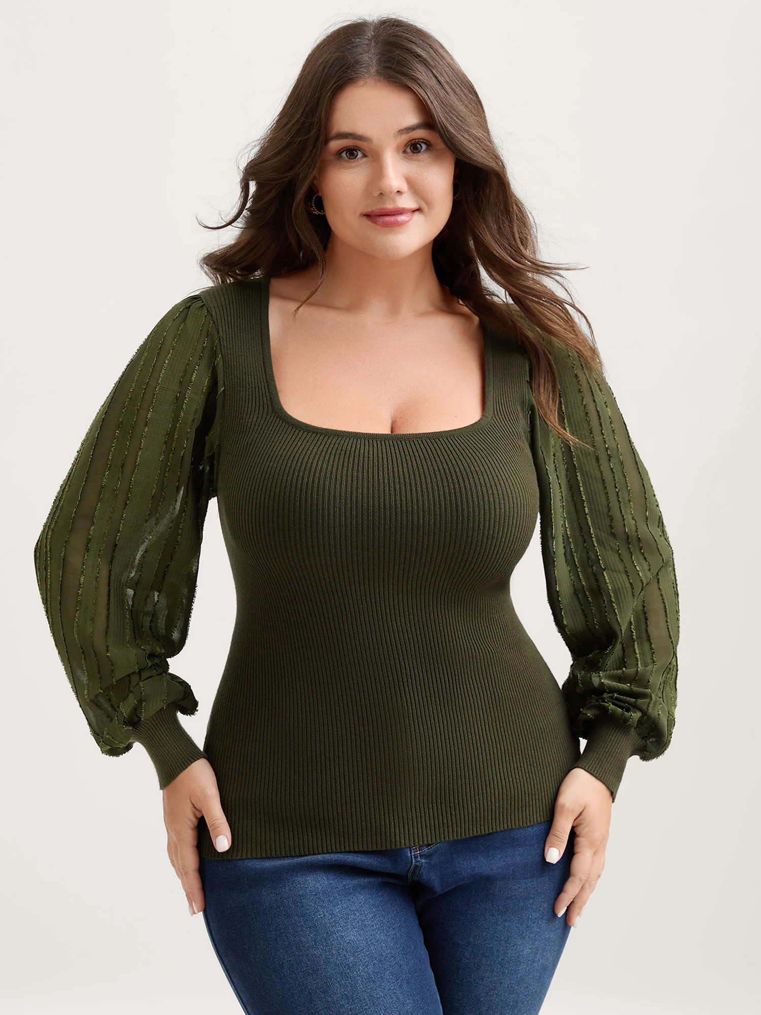 Bodycon Fit Textured Square Neck Pullover | Bloomchic