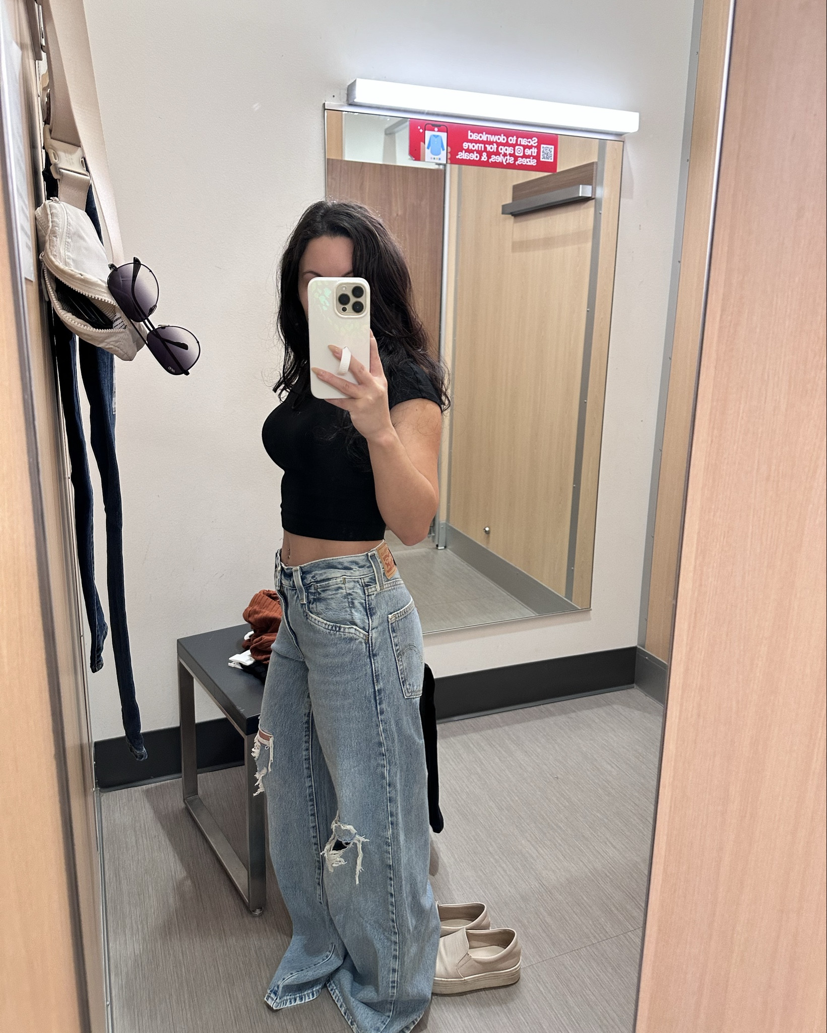 Levi’s mid-rise baggy wide leg jean. These were pretty long on me (31" inseam) but at the right length, they actually look nice and relaxed. Wearing size 24. 

#LTKStyleTip #LTKSeasonal #LTKFindsUnder100