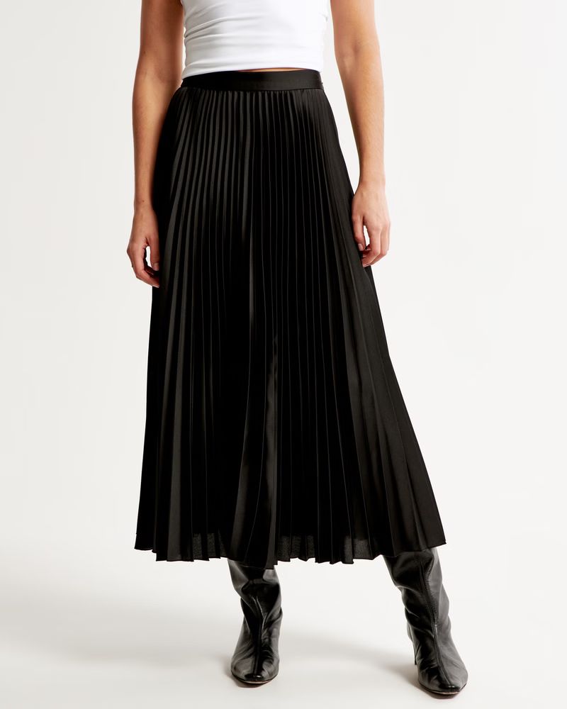 Satin Pleated Midi Skirt | Abercrombie & Fitch (US)