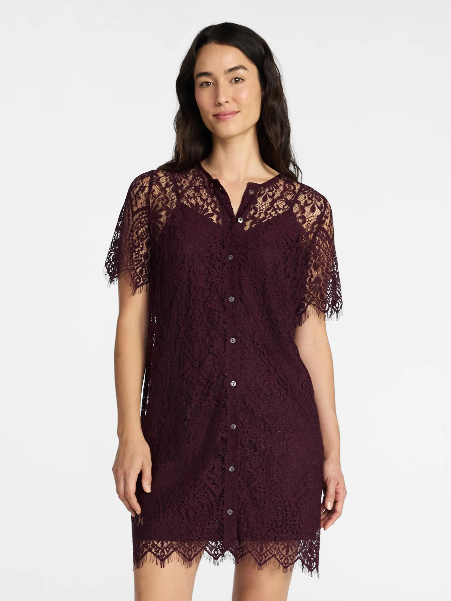 Time and Tru Women's Mini Lace Shirtdress, Sizes XS-XXXL | Walmart (US)