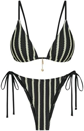ZAFUL Crochet Bikini Sets for Women Cheeky Two Piece Bathing Suits Striped Brazilian High Cut Kni... | Amazon (US)