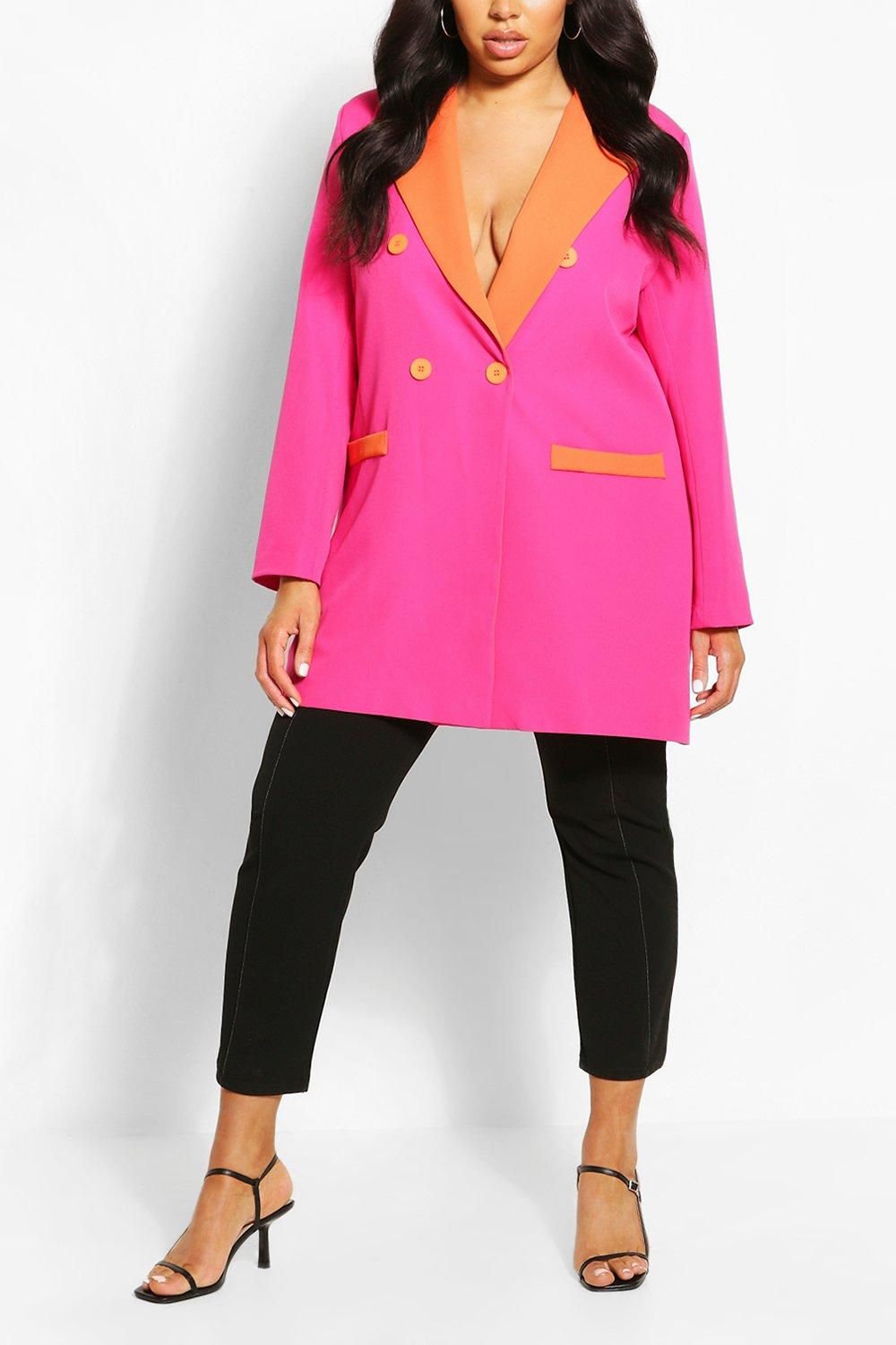 Womens Plus Contrast Detail Longline Blazer - Pink - 20 | Boohoo.com (US & CA)