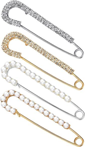 Women Brooch Pins Sweater Shawl Clips Faux Crystal Pearl Brooches Safety Pins Dress Shirt Clips f... | Amazon (US)