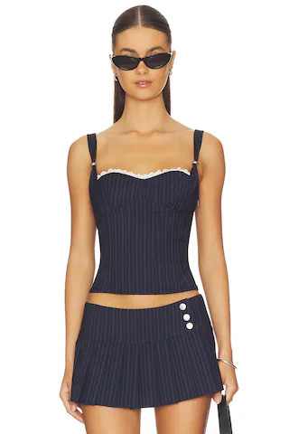 Marrion Corset Top in Navy And White Pinstripe | Revolve Clothing (Global)