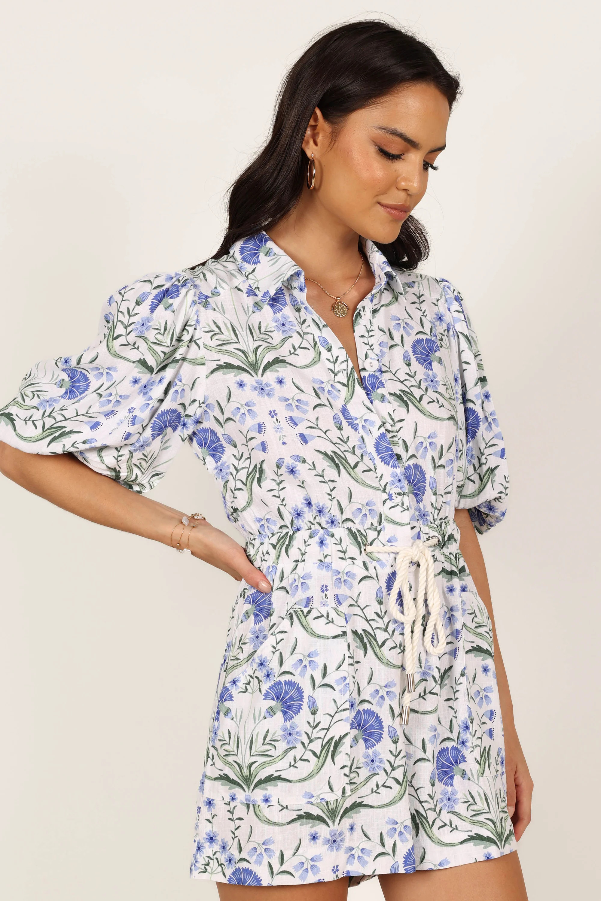 Annie Linen Romper - Blue Floral | Petal & Pup (US)