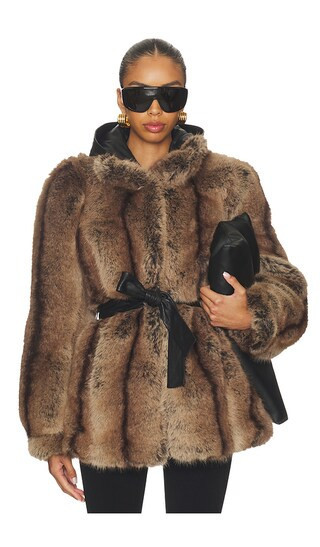 Mimchik Penny Faux Fur Coat in Brown. - size S | Revolve Clothing (Global)