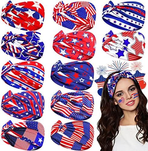 12 Pieces Patriotic Headband American Flag Headband Non Slip Easter Day St. Patrick's Day Headband A | Amazon (US)