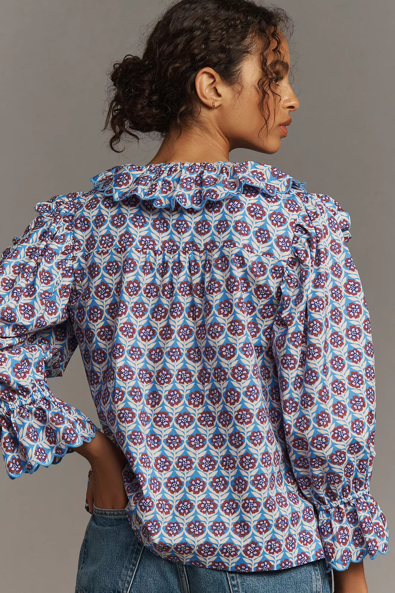 Maeve Scallop V-Neck Blouse | Anthropologie (US)