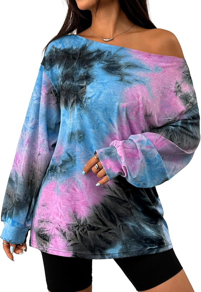 SOFIA'S CHOICE Women Tie Dye Off Shoulder Tops Workout Going Out Long Sleeve Shirts | Amazon (US)