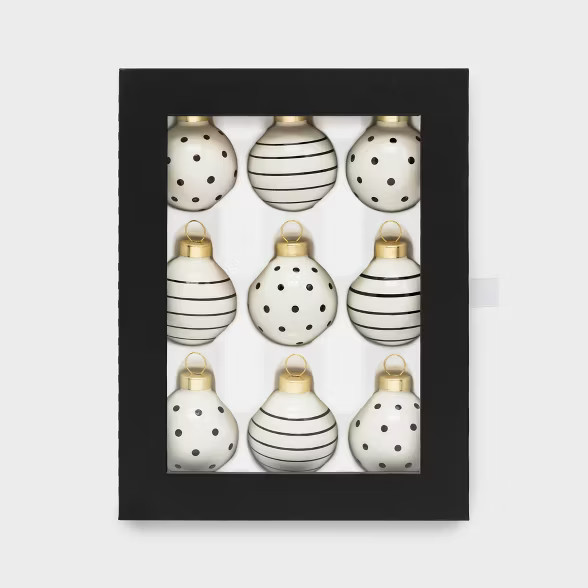 Black and Cream Mini 40mm Glass Ornaments 9ct - Sugar Paper™ | Target