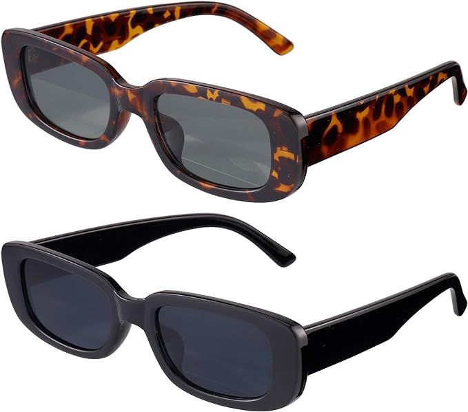 FANTESI 2 Pcs Rectangle Sunglasses, UV 400 Glasses Retro Square Sunglasses Eyewear for Women | Amazon (UK)