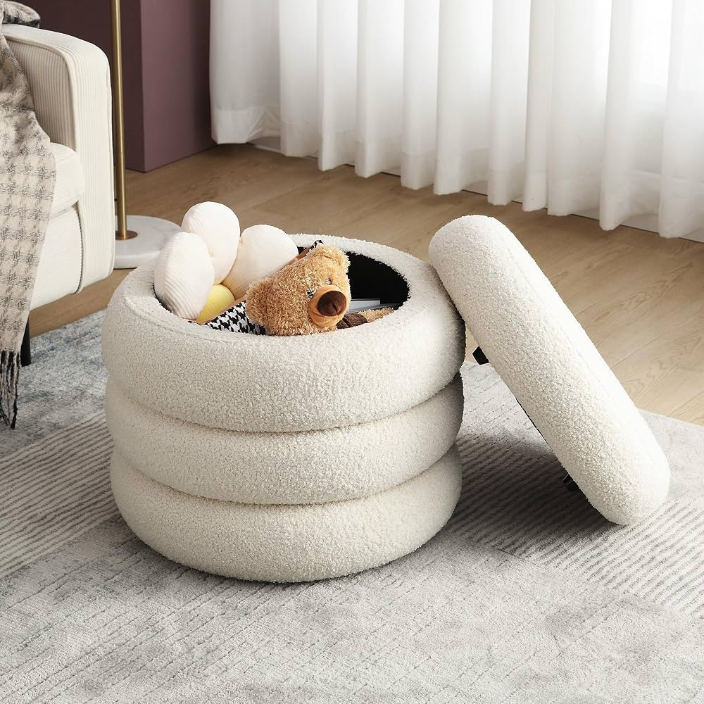 ONEVOG Sherpa Storage Ottoman, Foot Rest Stool Seat for Living Room, Off-White Vanity Foot Pouf, ... | Amazon (US)