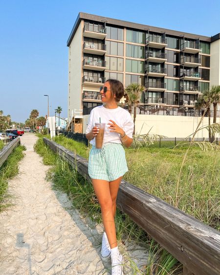 Summer Outfit Inspiration Starbucks Run; Matching Two Piece Set from Target or Princess Polly, Tee Tshirt from Abercrombie, Platform Converse, Flower Hair Clip, Amazon Sunglasses

#LTKstyletip