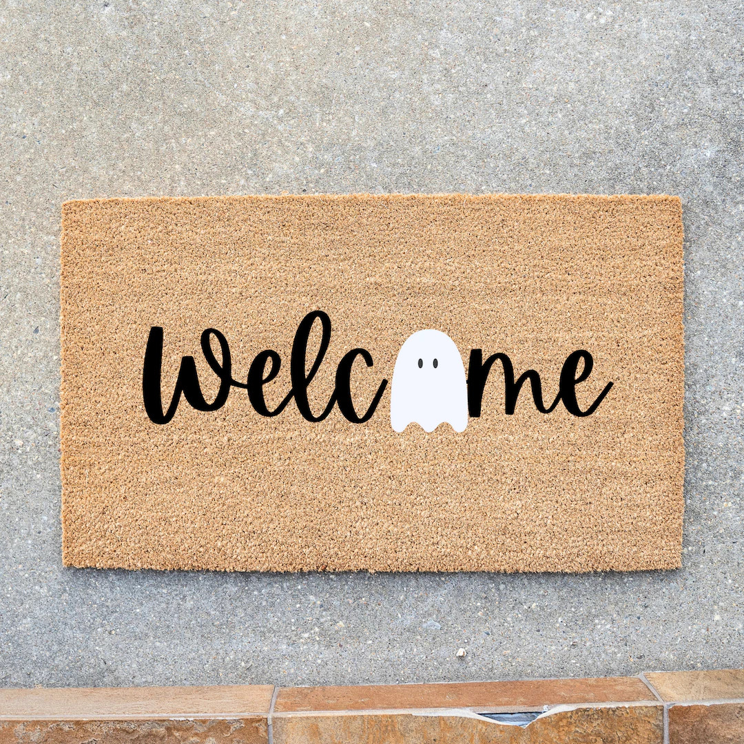 Welcome Ghost Halloween, Ghost & Bat Pattern Halloween Doormat, Halloween Decor, Fall Decor, Welc... | Etsy (US)