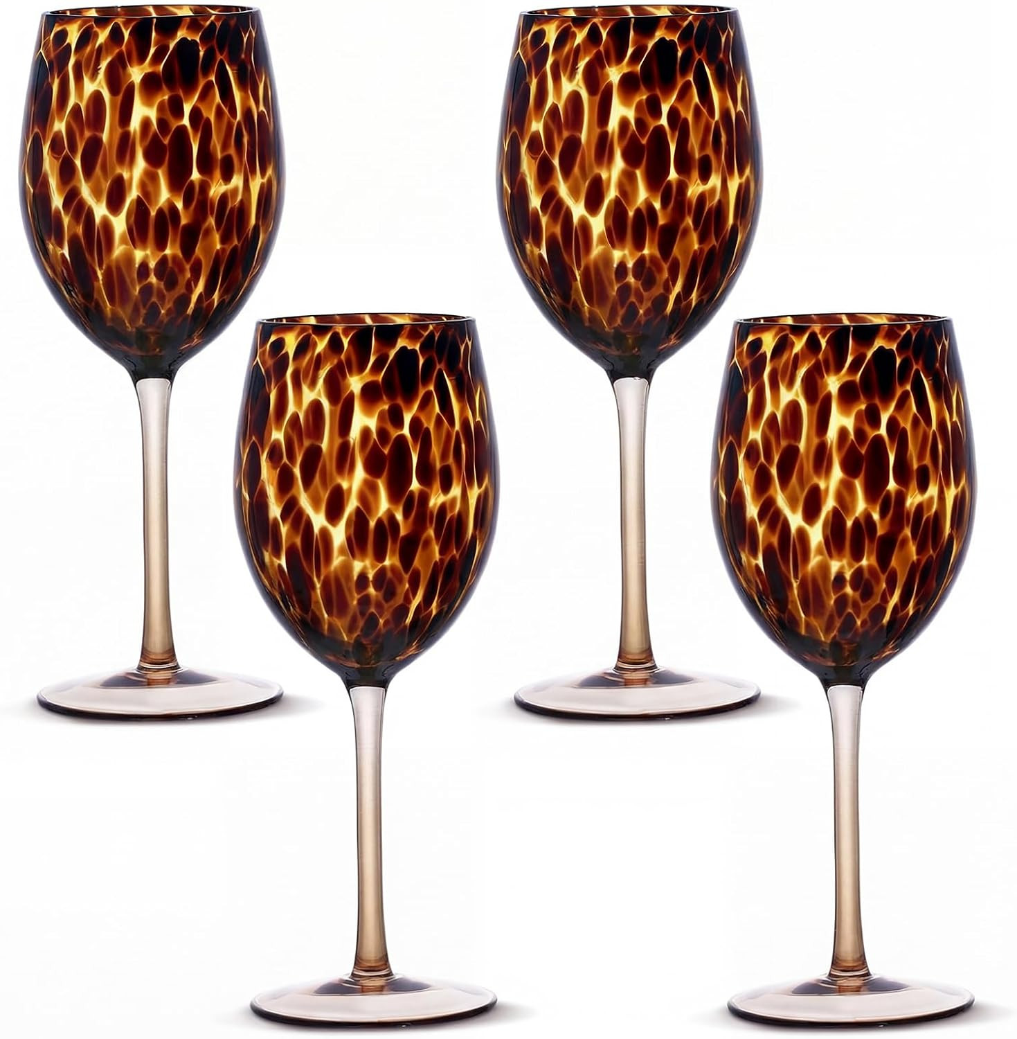 Honeydak Set of 4 Tortoise Leopard Glasses Cup Brown Rock Tumbler 15 oz | Amazon (US)