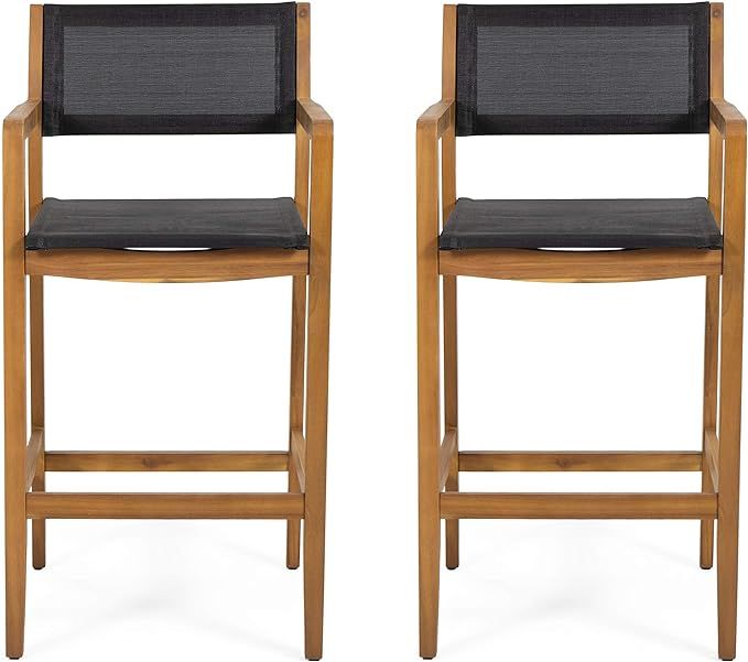 Christopher Knight Home 312830 Calista Acacia Wood Barstools with Outdoor Mesh (Set of 2), Teak a... | Amazon (US)