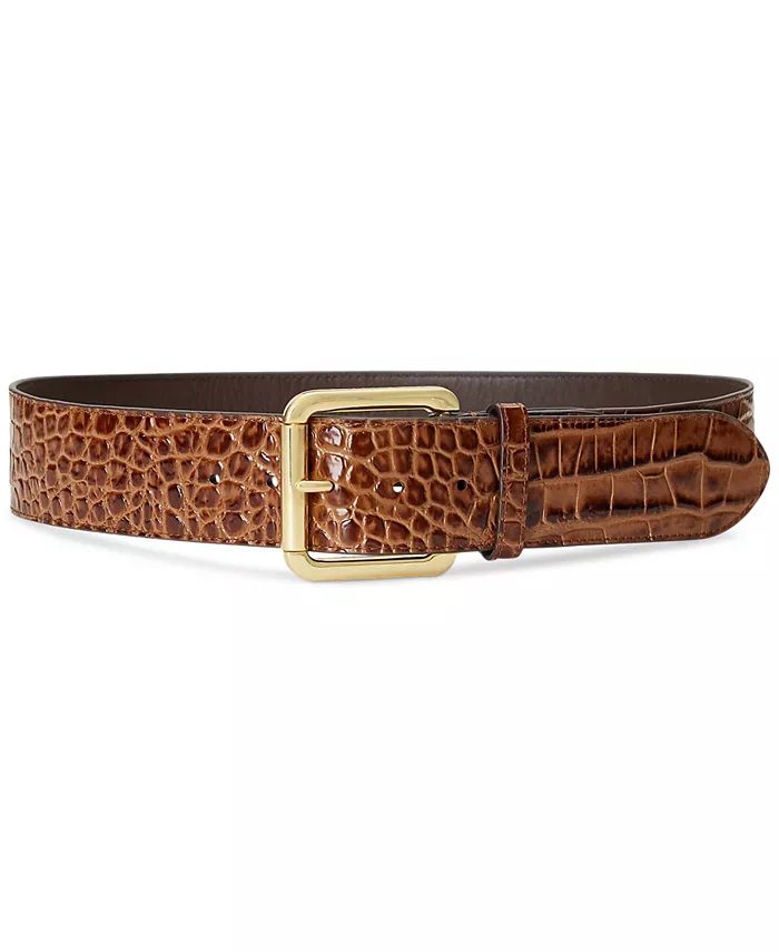 Women's Leather Croc-Embossed Wide Belt | Macy's