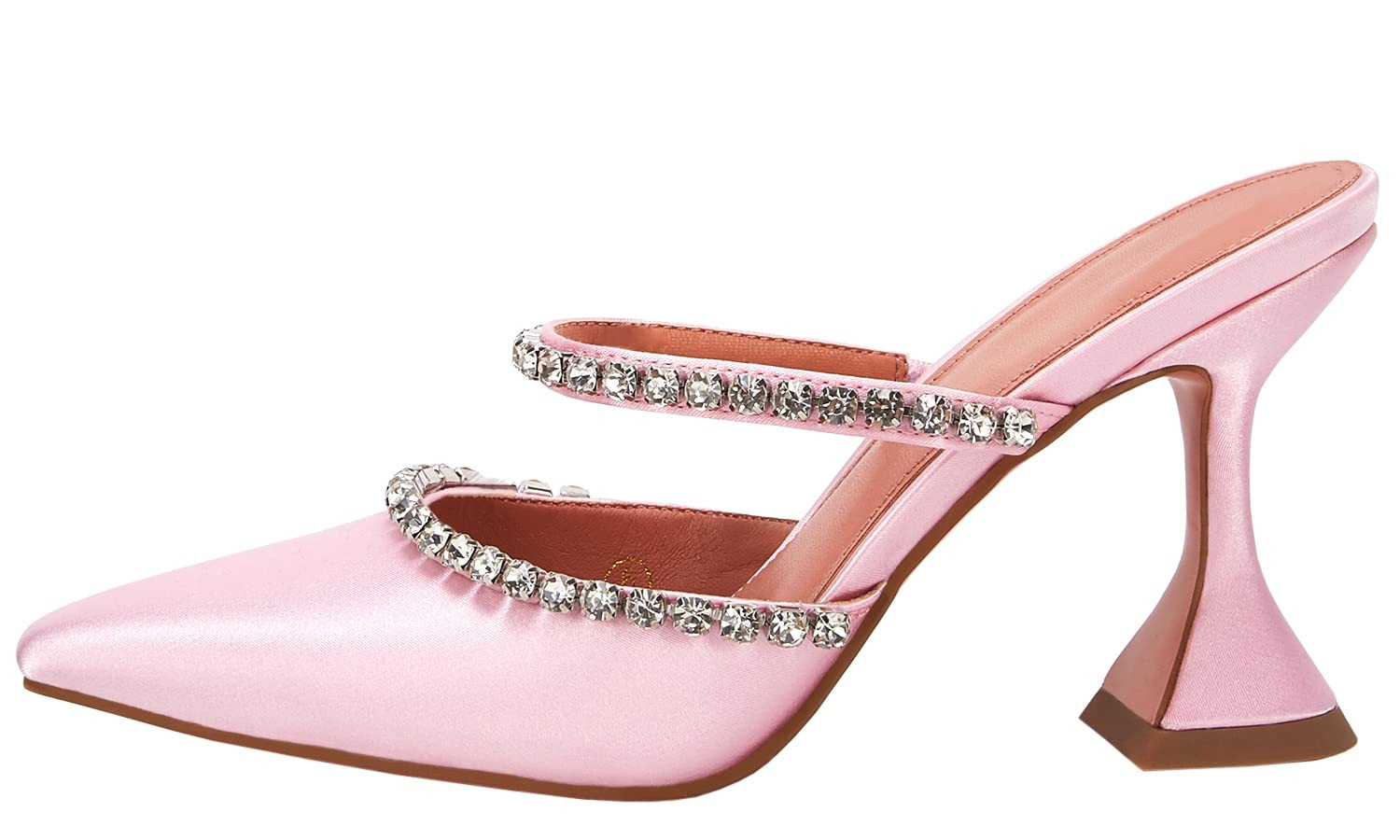 VETASTE Women's Pointed Toe Strappy Heels Crystal Satin Heeled Mules Wedding Party Shoes | Amazon (US)